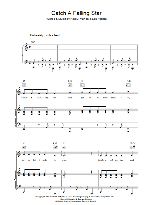 Learn to play Paul J. Vance Catch A Falling Star sheet music for Piano, Vocal & Guitar Chords in minutes. Price: 7.8900$ Paul J. Vance Catch A Falling Star sheet music notes and chords arranged for Piano, Vocal & Guitar Chords