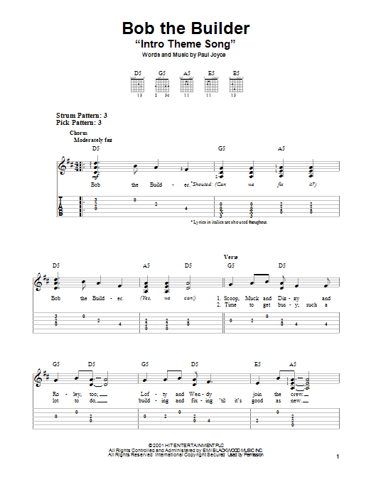 Paul Joyce Bob The Builder Intro Theme Song sheet music notes and chords. Download Printable PDF.