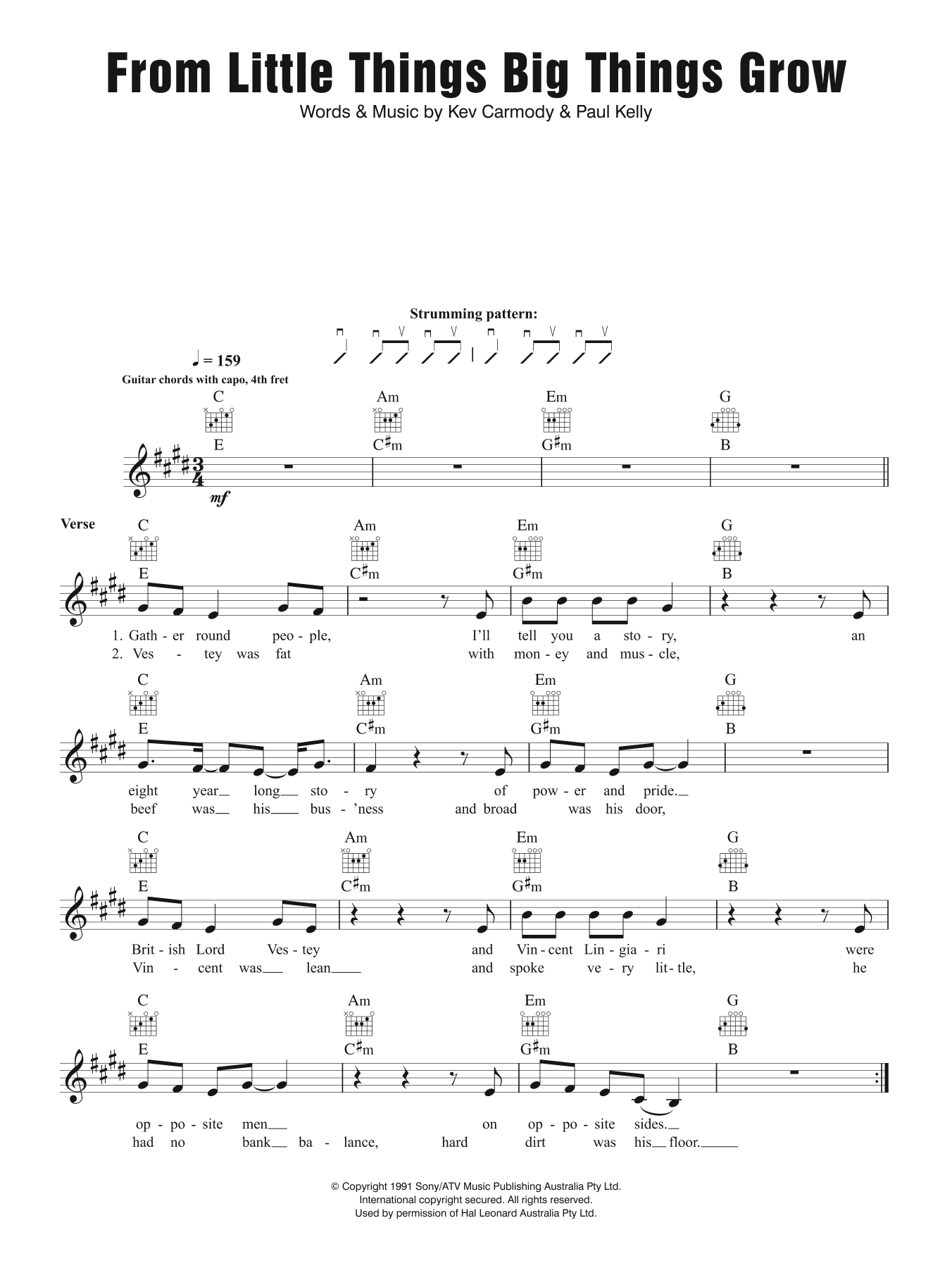 Paul Kelly From Little Things Big Things Grow sheet music notes and chords arranged for Lead Sheet / Fake Book