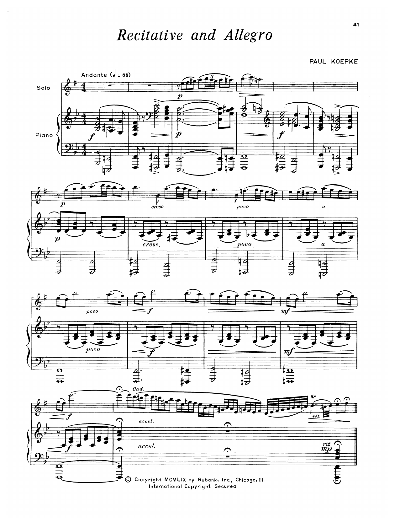 Paul Koepke Recitative & Allegro sheet music notes and chords arranged for Alto Sax and Piano