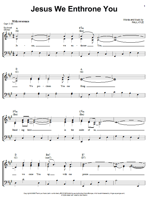 Learn to play Paul Kyle Jesus We Enthrone You sheet music for Piano, Vocal & Guitar Chords (Right-Hand Melody) in minutes. Price: 7.8900$ Paul Kyle Jesus We Enthrone You sheet music notes and chords arranged for Piano, Vocal & Guitar Chords (Right-Hand Melody)