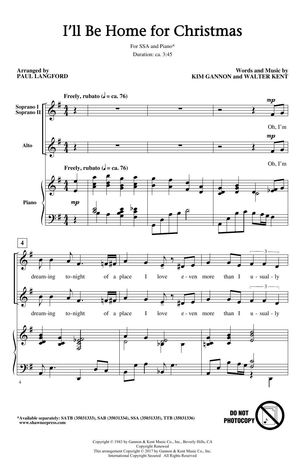 Paul Langford I'll Be Home For Christmas sheet music notes and chords. Download Printable PDF.