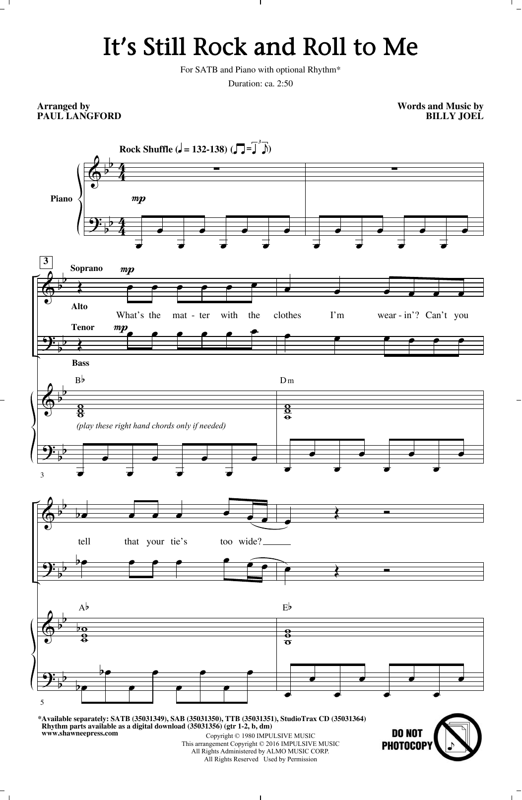 Paul Langford It's Still Rock And Roll To Me sheet music notes and chords. Download Printable PDF.