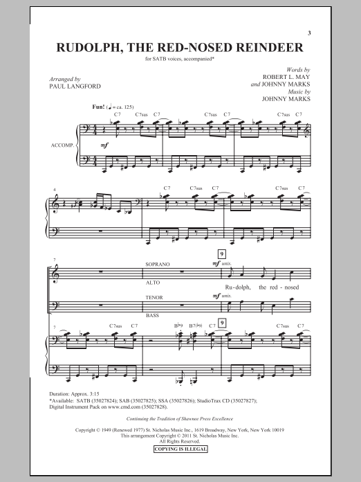 Paul Langford Rudolph The Red-Nosed Reindeer sheet music notes and chords. Download Printable PDF.