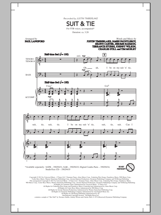 Justin Timberlake Suit & Tie (arr. Paul Langford) sheet music notes and chords. Download Printable PDF.