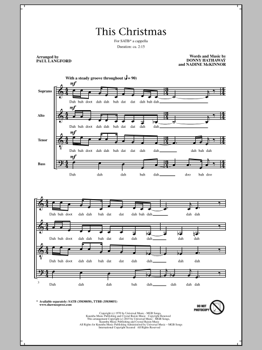 Donny Hathaway This Christmas (arr. Paul Langford) sheet music notes and chords. Download Printable PDF.