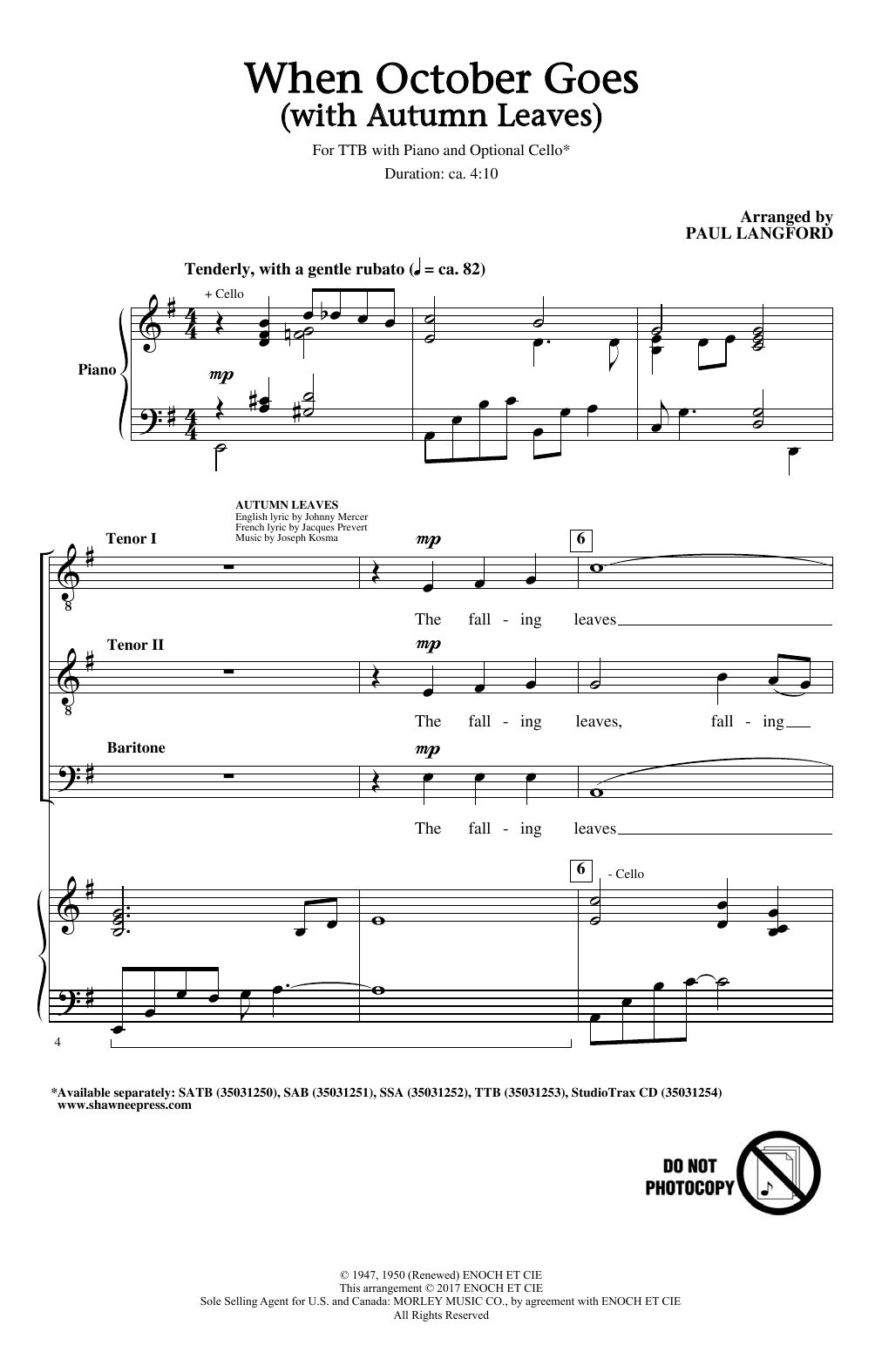 Paul Langford When October Goes (with Autumn Leaves) sheet music notes and chords. Download Printable PDF.