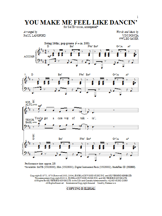 Paul Langford You Make Me Feel Like Dancing sheet music notes and chords. Download Printable PDF.