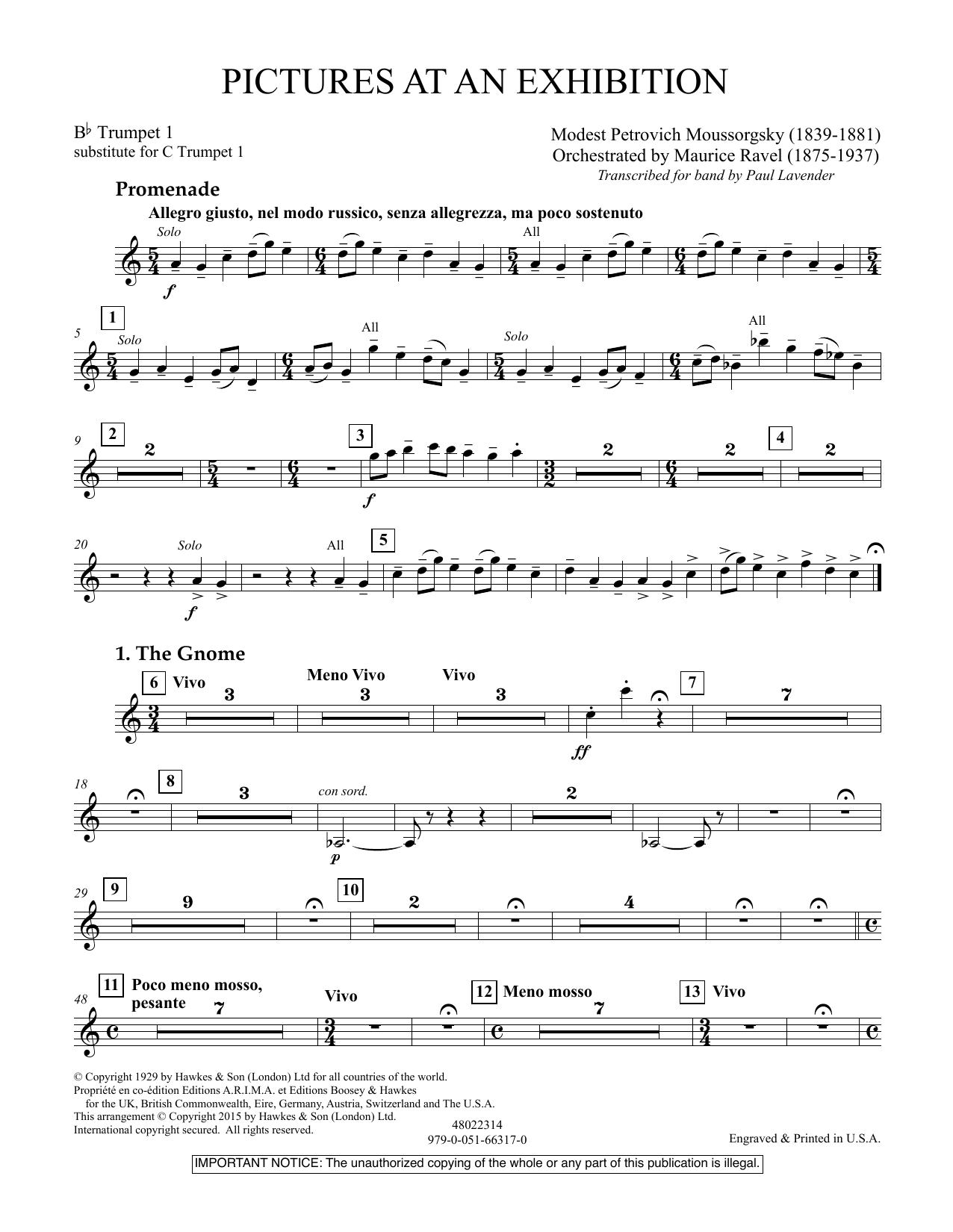 Paul Lavender Pictures at an Exhibition - Bb Trumpet Parts - Digital Only - Bb Trumpet 1 (sub. C Tpt. 1) sheet music notes and chords. Download Printable PDF.