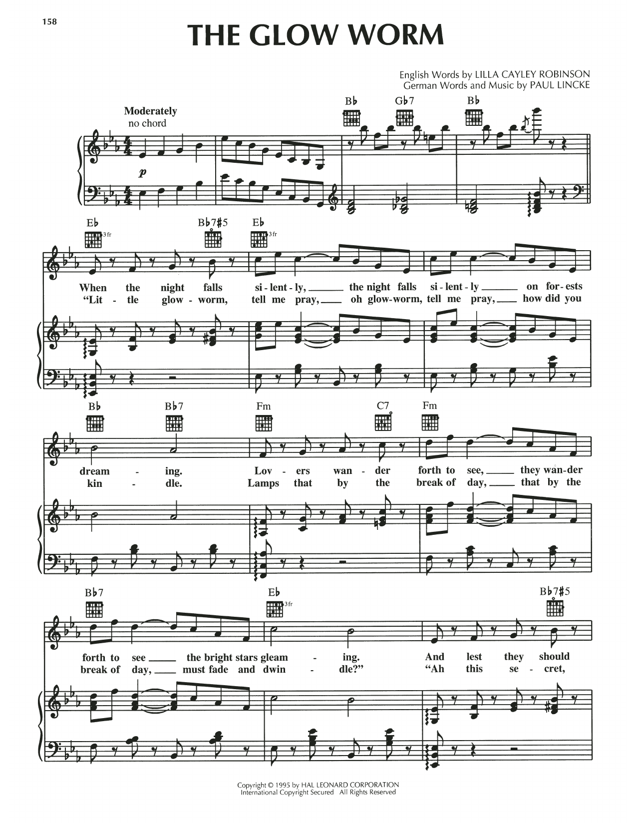 Paul Lincke The Glow Worm sheet music notes and chords arranged for Piano, Vocal & Guitar Chords (Right-Hand Melody)