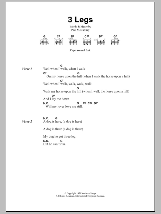 Paul McCartney 3 Legs sheet music notes and chords. Download Printable PDF.