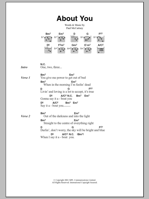 Paul McCartney About You sheet music notes and chords. Download Printable PDF.