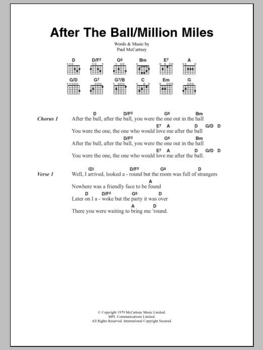 Paul McCartney After The Ball/Million Miles sheet music notes and chords. Download Printable PDF.