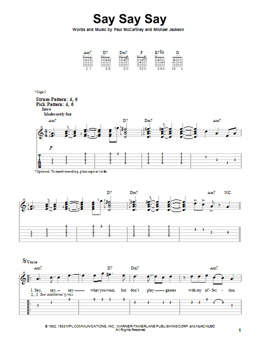 Paul McCartney & Michael Jackson Say Say Say sheet music notes and chords arranged for Guitar Chords/Lyrics