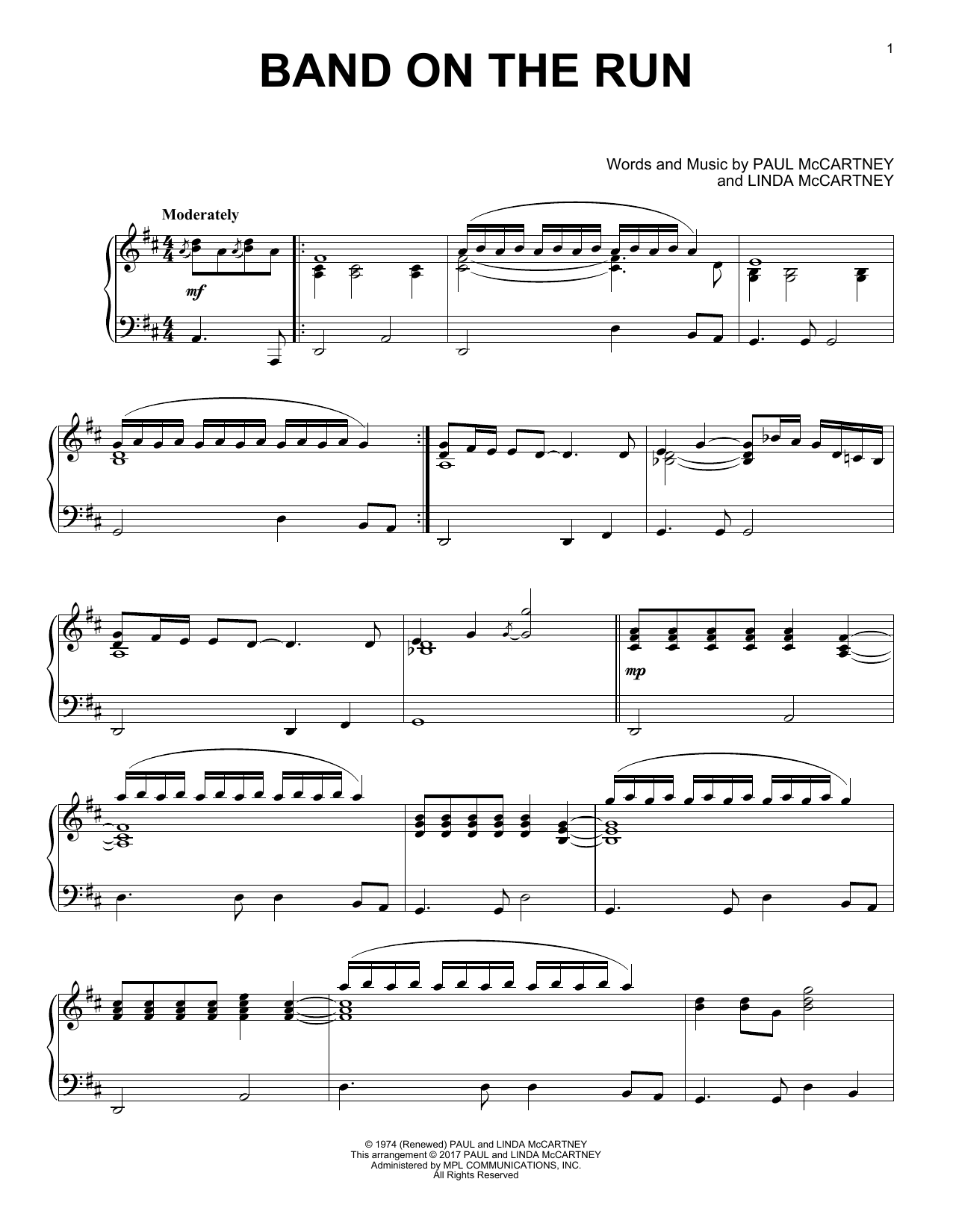 Paul McCartney and Wings Band On The Run sheet music notes and chords. Download Printable PDF.