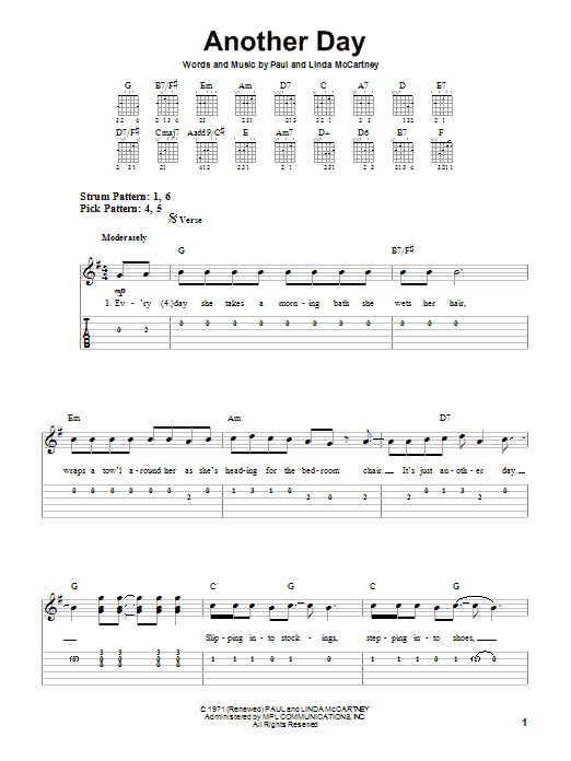 Paul McCartney Another Day sheet music notes and chords. Download Printable PDF.