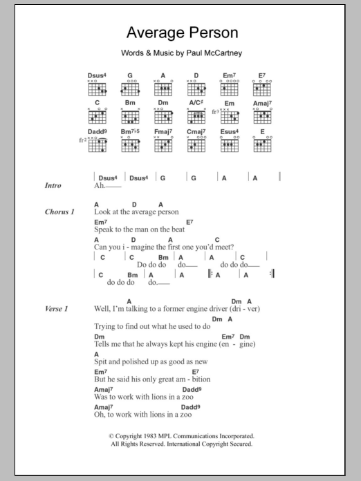 Paul McCartney Average Person sheet music notes and chords. Download Printable PDF.