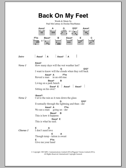 Paul McCartney Back On My Feet sheet music notes and chords. Download Printable PDF.