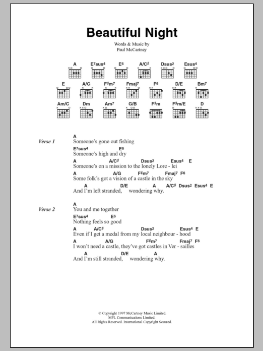 Paul McCartney Beautiful Night sheet music notes and chords. Download Printable PDF.