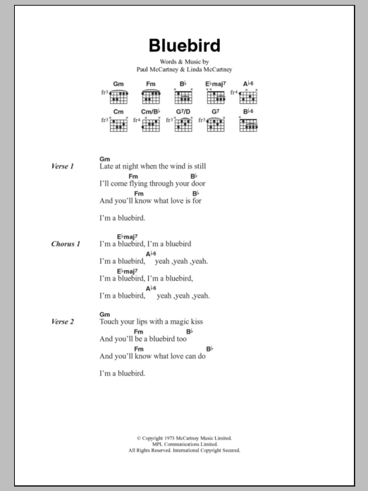 Paul McCartney Bluebird sheet music notes and chords. Download Printable PDF.