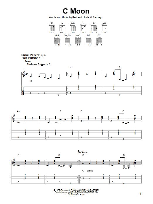 Paul McCartney C Moon sheet music notes and chords. Download Printable PDF.