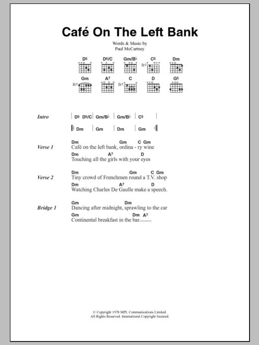 Paul McCartney Cafe On The Left Bank sheet music notes and chords. Download Printable PDF.