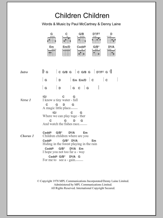 Paul McCartney & Wings Children Children sheet music notes and chords arranged for Guitar Chords/Lyrics