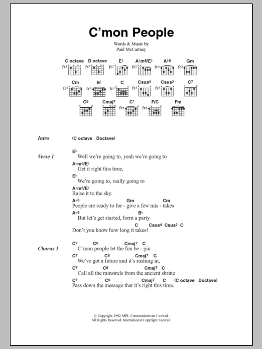 Paul McCartney C'Mon People sheet music notes and chords. Download Printable PDF.