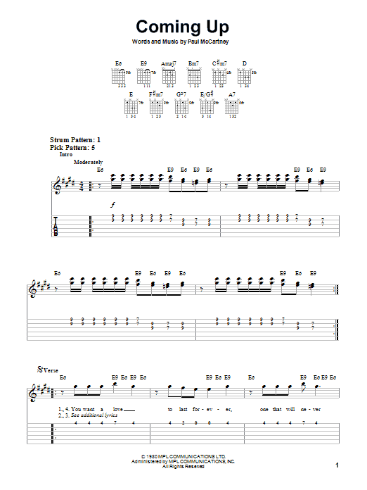 Paul McCartney Coming Up sheet music notes and chords. Download Printable PDF.