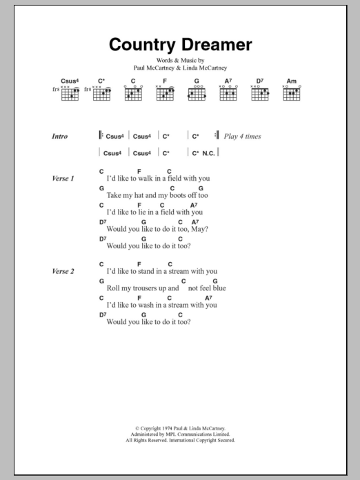 Paul McCartney Country Dreamer sheet music notes and chords. Download Printable PDF.