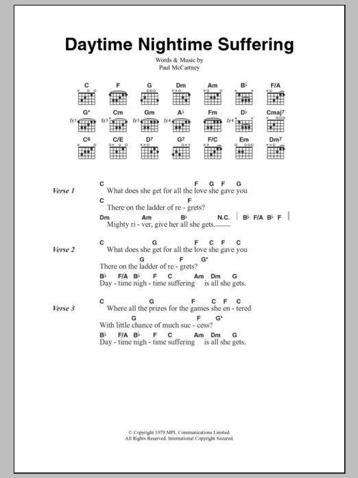 Paul McCartney Daytime Nightime Suffering sheet music notes and chords. Download Printable PDF.