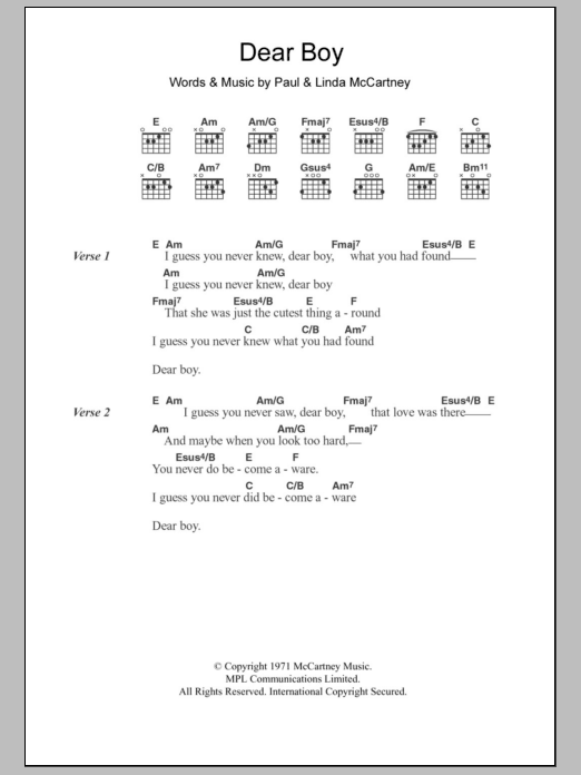 Paul McCartney Dear Boy sheet music notes and chords. Download Printable PDF.