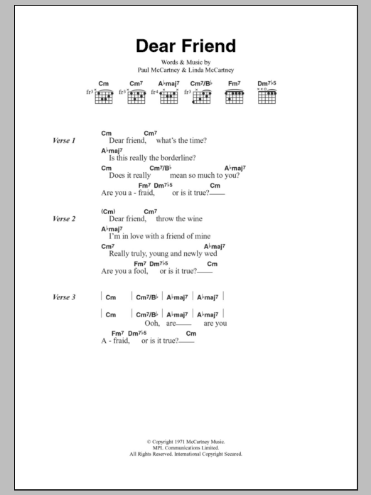 Paul McCartney & Wings Dear Friend sheet music notes and chords. Download Printable PDF.