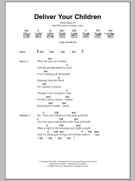 Paul McCartney & Wings Deliver Your Children sheet music notes and chords. Download Printable PDF.