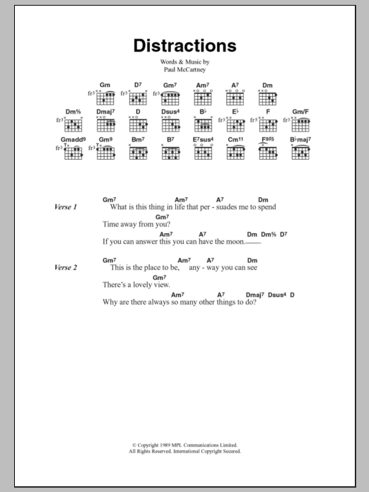 Paul McCartney Distractions sheet music notes and chords. Download Printable PDF.