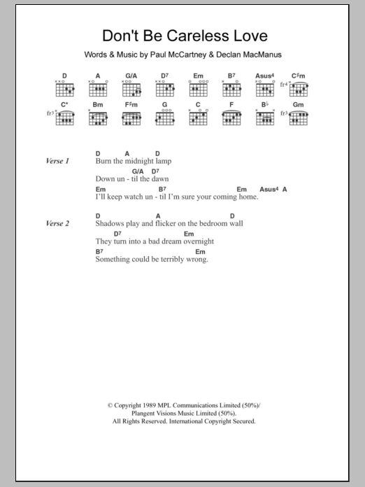 Paul McCartney Don't Be Careless Love sheet music notes and chords. Download Printable PDF.