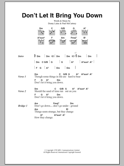 Paul McCartney & Wings Don't Let It Bring You Down sheet music notes and chords. Download Printable PDF.