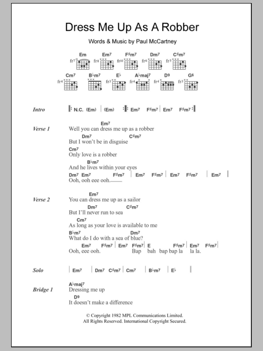 Paul McCartney Dress Me Up As A Robber sheet music notes and chords. Download Printable PDF.