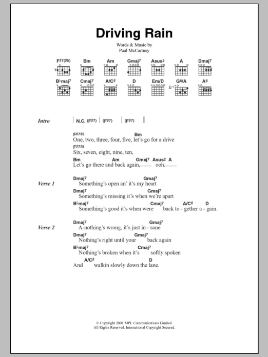 Paul McCartney Driving Rain sheet music notes and chords. Download Printable PDF.