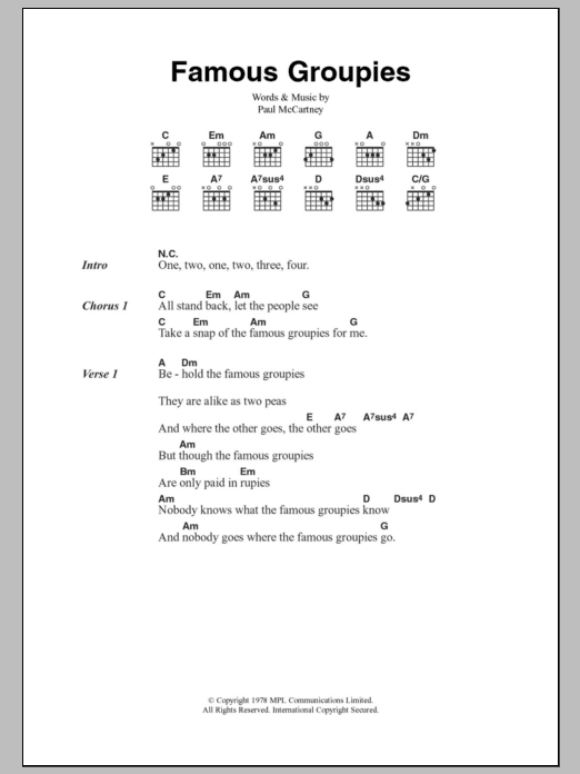 Paul McCartney & Wings Famous Groupies sheet music notes and chords. Download Printable PDF.