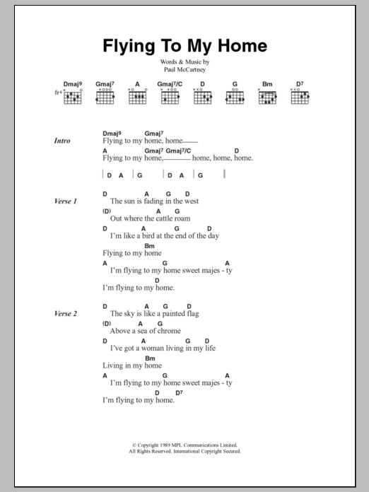 Paul McCartney Flying To My Home sheet music notes and chords. Download Printable PDF.