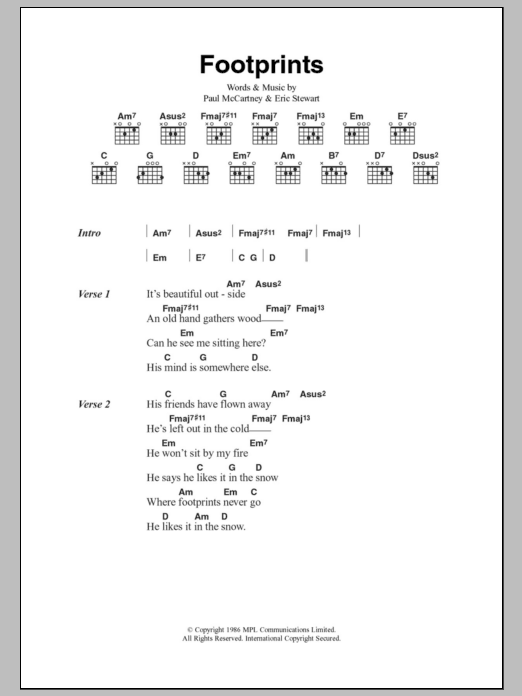 Paul McCartney Footprints sheet music notes and chords. Download Printable PDF.