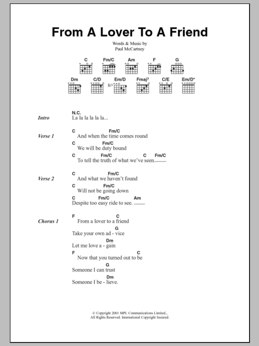 Paul McCartney From A Lover To A Friend sheet music notes and chords arranged for Guitar Chords/Lyrics