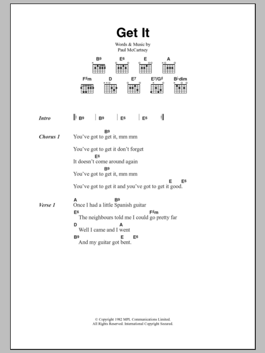 Paul McCartney Get It sheet music notes and chords arranged for Guitar Chords/Lyrics