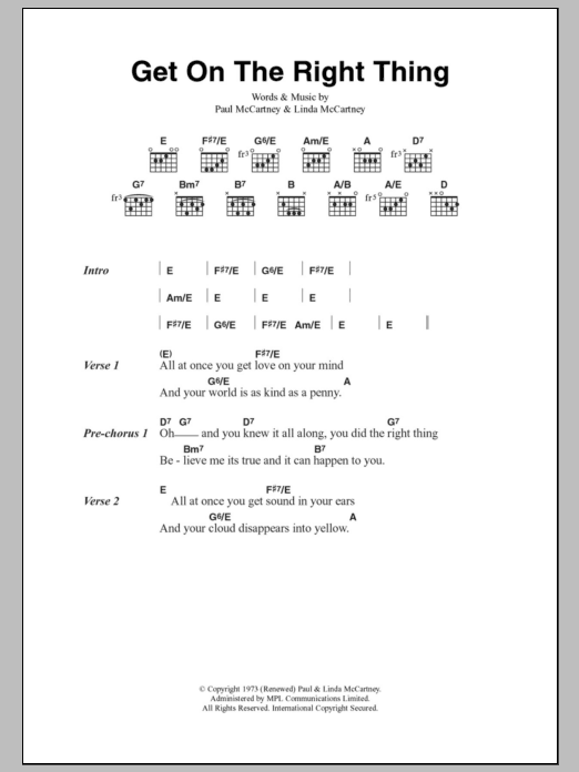 Paul McCartney & Wings Get On The Right Thing sheet music notes and chords arranged for Guitar Chords/Lyrics