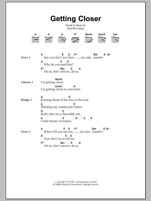 Paul McCartney & Wings Getting Closer sheet music notes and chords. Download Printable PDF.