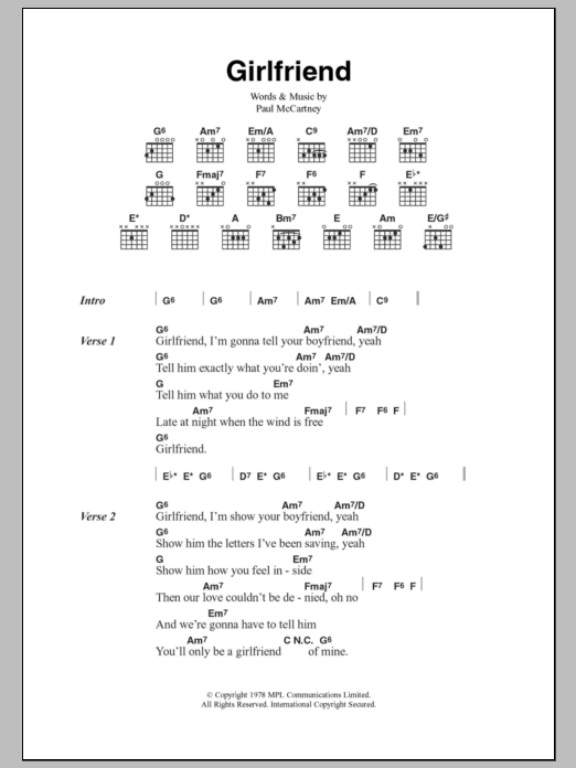 Paul McCartney & Wings Girlfriend sheet music notes and chords arranged for Guitar Chords/Lyrics