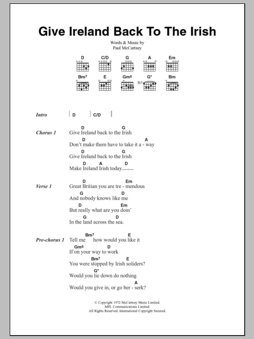 Paul McCartney Give Ireland Back To The Irish sheet music notes and chords. Download Printable PDF.