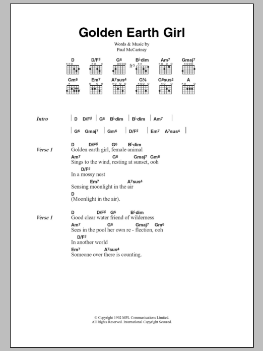 Paul McCartney Golden Earth Girl sheet music notes and chords. Download Printable PDF.