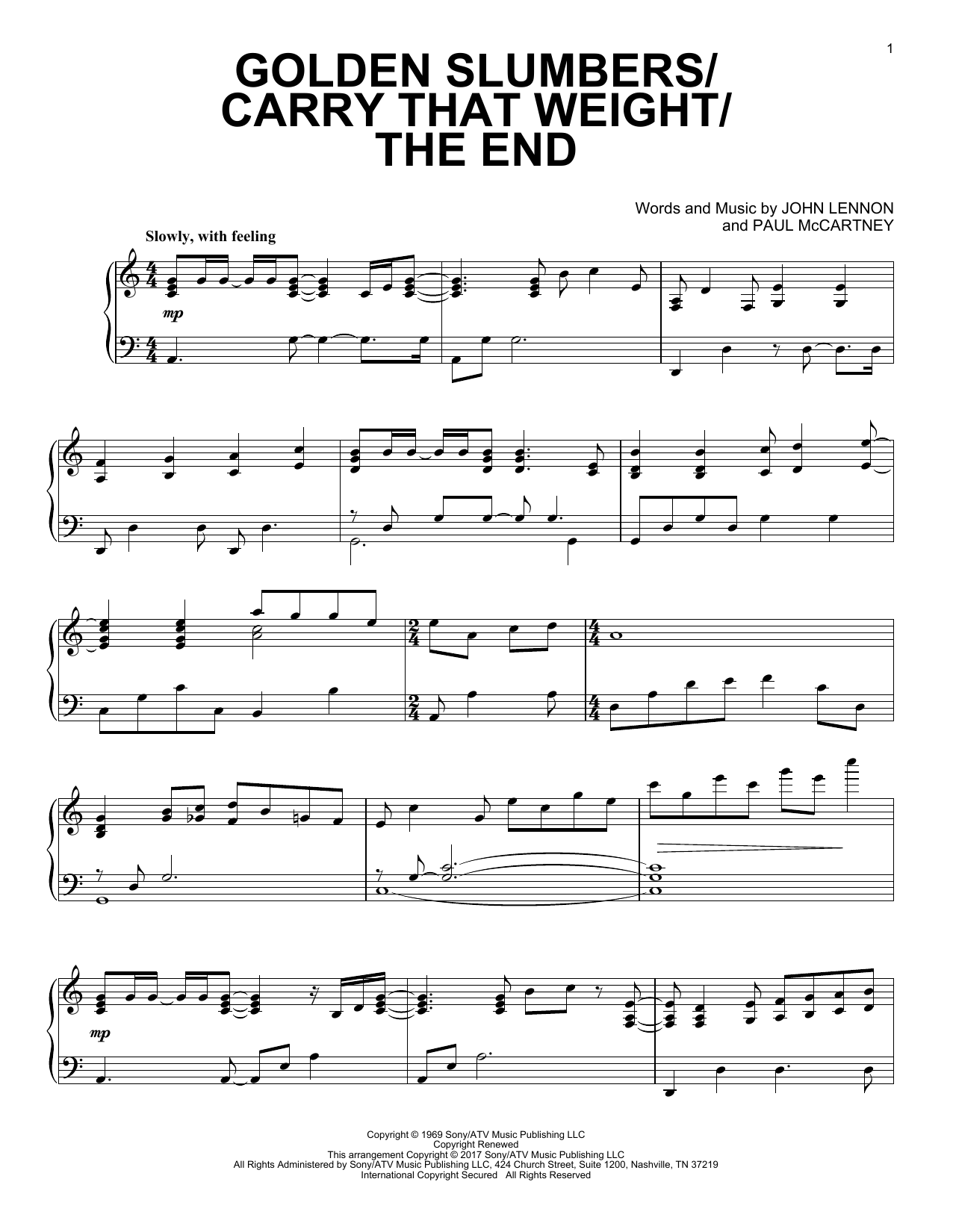 Paul McCartney Golden Slumbers/Carry That Weight/The End sheet music notes and chords. Download Printable PDF.